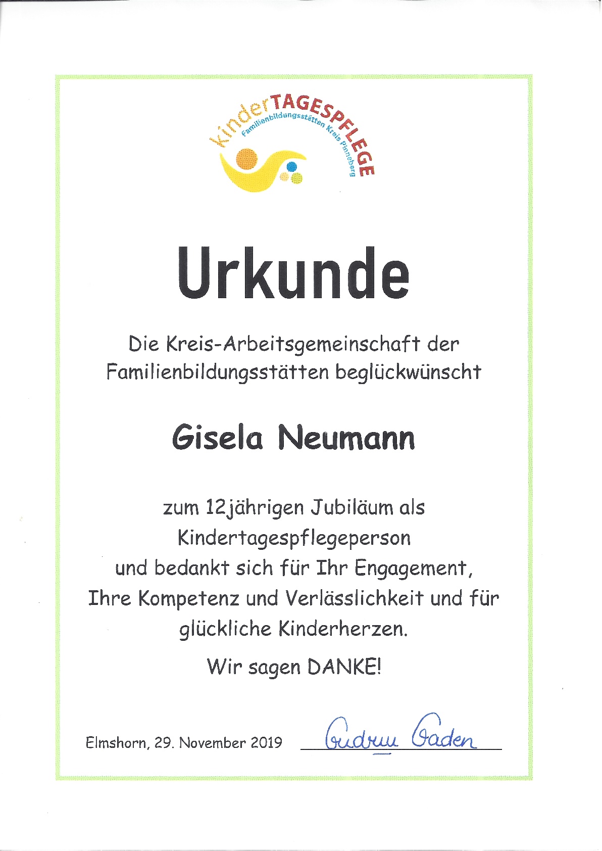 Tagesmutter in Quickborn-Heide - Zertifikate